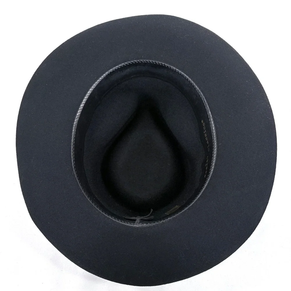 Scala Classico Fedora Black Wool Felt Wide Brim Grosgrain Ribbon Mens Hat Medium